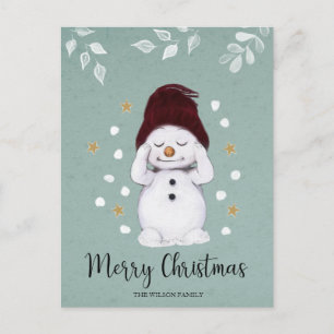 かわいい平和雪だるまウィンターブルークリスマス シーズンポストカード