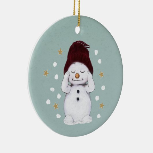 かわいい平和雪だるまウィンターブルークリスマス セラミックオーナメント (右)