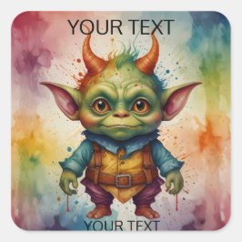 かわいい幸せおもしろいなカラフルの小さなゴブリンの動物 スクエアシール