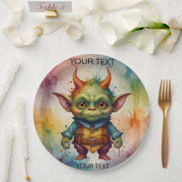 かわいい幸せおもしろいなカラフルの小さなゴブリンの動物 ペーパープレート