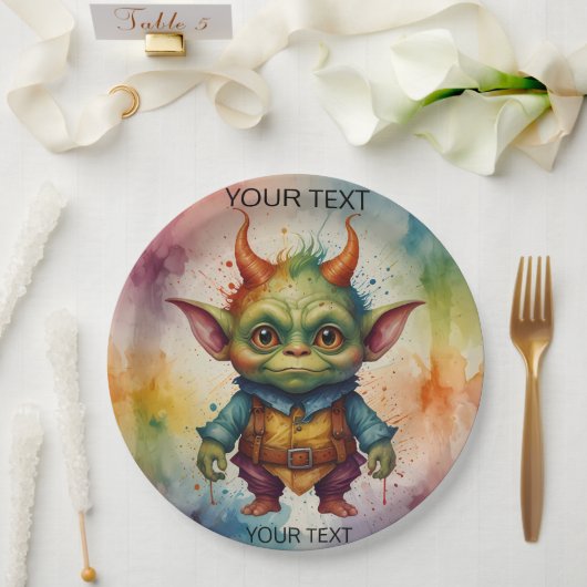 かわいい幸せおもしろいなカラフルの小さなゴブリンの動物 ペーパープレート (ウェディング)