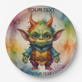 かわいい幸せおもしろいなカラフルの小さなゴブリンの動物 ペーパープレート (正面)
