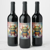 かわいい幸せおもしろいなカラフルの小さなゴブリンの動物 ワインラベル (ボトル)