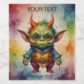 かわいい幸せおもしろいなカラフルの小さなゴブリンの動物 ワインラベル (シングルラベル)