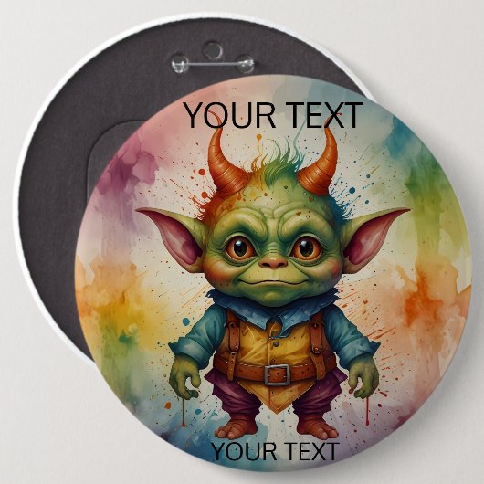かわいい幸せおもしろいなカラフルの小さなゴブリンの動物 缶バッジ (正面&裏面)