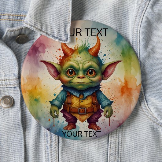 かわいい幸せおもしろいなカラフルの小さなゴブリンの動物 缶バッジ (インサイチュ)