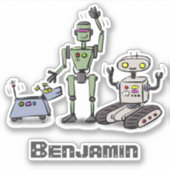 かわいい幸せおもしろいなロボット三尾の漫画イラストレーション シール (正面)