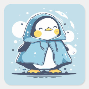 かわいい幸せかわいいかわいいズペンギンのレインコート スクエアシール