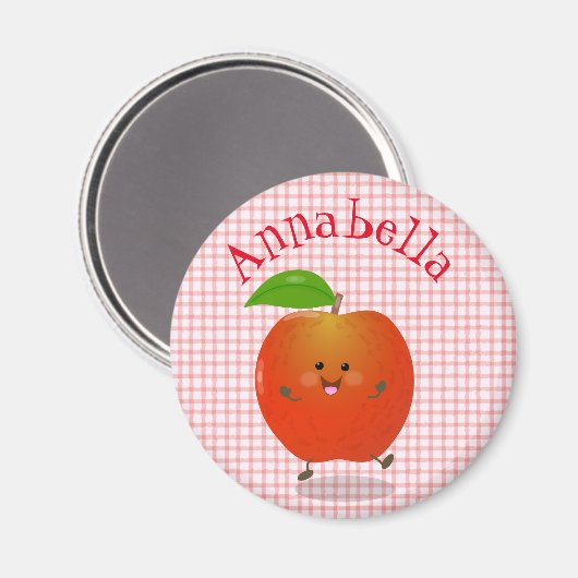 かわいい幸せかわいいのリンゴ漫画イラストレーション マグネット (正面/裏面)