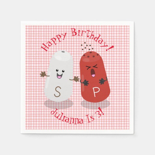 かわいい幸せかわいいの塩とコショウ漫画 スタンダードカクテルナプキン (正面)