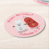 かわいい幸せかわいいの塩とコショウ漫画 ラウンドペーパーコースター (アングル)