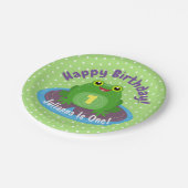 かわいい幸せかわいいグリーンカエル漫画イラストレーション ペーパープレート (アングル)