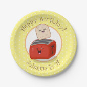 かわいい幸せかわいいトースター漫画イラストレーション ペーパープレート (正面)