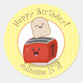 かわいい幸せかわいいトースター漫画イラストレーション ラウンドシール (正面)