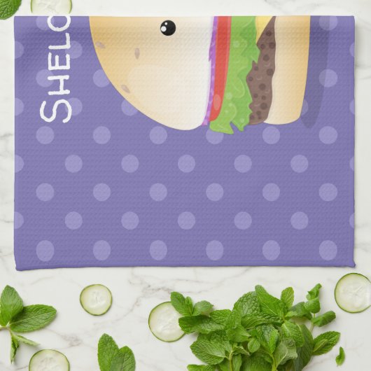 かわいい幸せかわいいハンバーグ キッチンタオル (折り畳み)