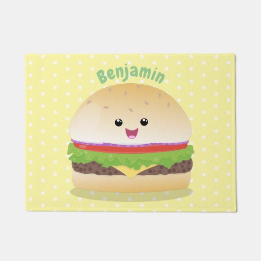 かわいい幸せかわいいハンバーグ ドアマット (正面)