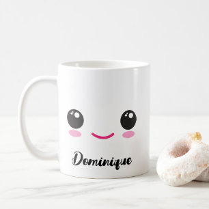 かわいい幸せかわいい顔 – カスタマイズ可能な名前マグカップ コーヒーマグカップ