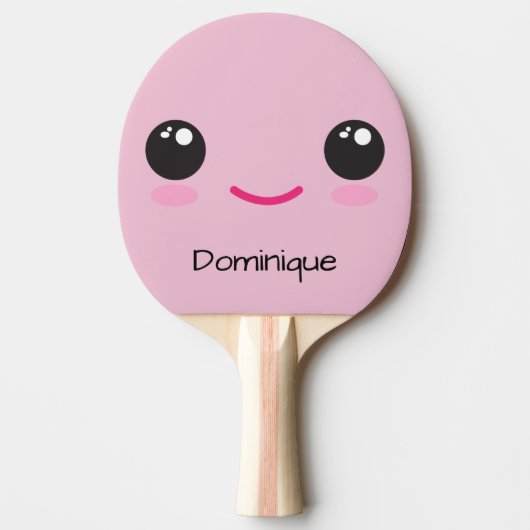 かわいい幸せかわいい顔 – カスタマイズ可能な名前 卓球ラケット (正面)