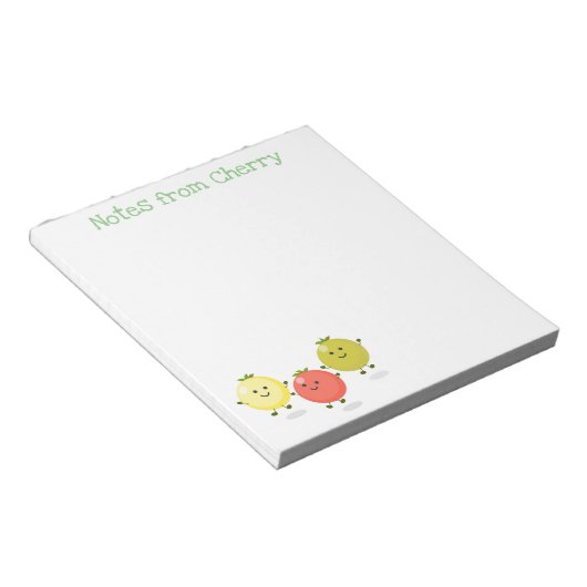 かわいい幸せさくらんぼトマト漫画イラストレーション ノートパッド (アングル)