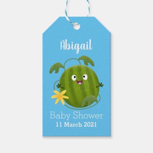 かわいい幸せそうなスイカの漫画 ギフトタグ (正面)