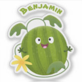 かわいい幸せそうなスイカの漫画 シール (正面)