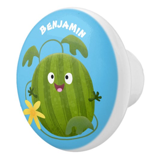 かわいい幸せそうなスイカの漫画 セラミックノブ (右)