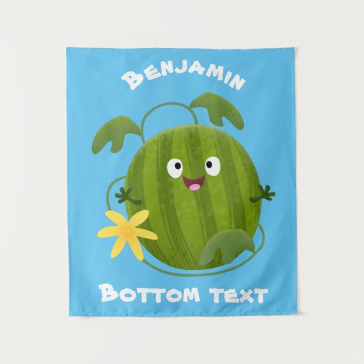 かわいい幸せそうなスイカの漫画 タペストリー (正面)