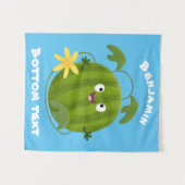 かわいい幸せそうなスイカの漫画 タペストリー (正面(横))