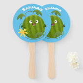 かわいい幸せそうなスイカの漫画 ハンドファン (正面&裏面)