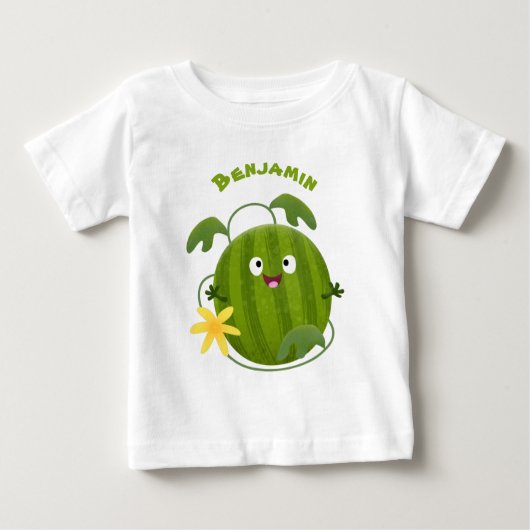 かわいい幸せそうなスイカの漫画 ベビーTシャツ (正面)