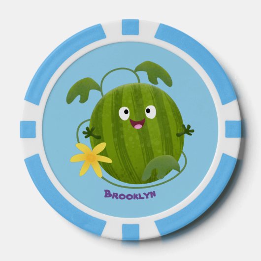 かわいい幸せそうなスイカの漫画 ポーカーチップ (正面)