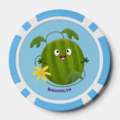 かわいい幸せそうなスイカの漫画 ポーカーチップ (裏面)