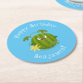 かわいい幸せそうなスイカの漫画 ラウンドペーパーコースター (アングル)