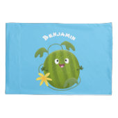 かわいい幸せそうなスイカの漫画 枕カバー (裏面)