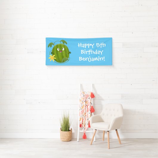 かわいい幸せそうなスイカの漫画 横断幕 (インサイチュ)