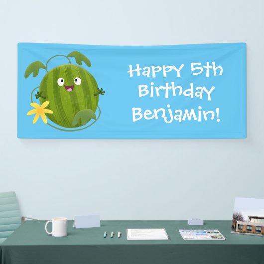 かわいい幸せそうなスイカの漫画 横断幕 (トレードショー)