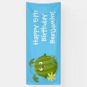 かわいい幸せそうなスイカの漫画 横断幕 (縦)