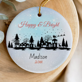 かわいい幸せで明るいサンタそりのクリスマス セラミックオーナメント