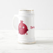 かわいい幸せなざくろの果物キャラクター ビールジョッキ (正面左)