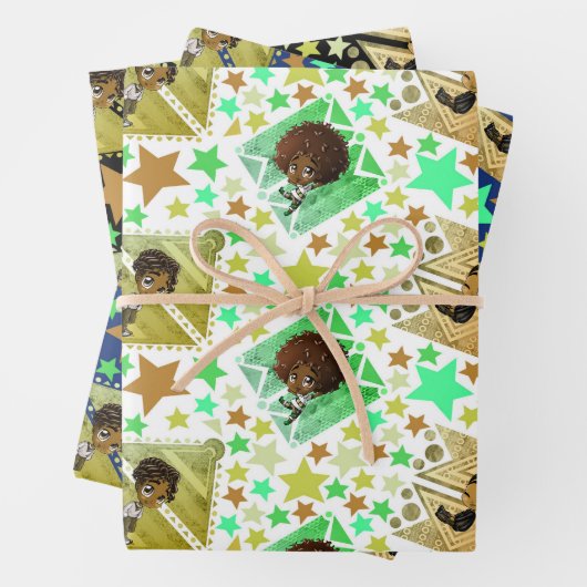 かわいい幸せなアフリカ系アメリカ人の少年たち ラッピングペーパーシート (インサイチュ)