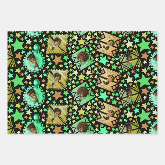 かわいい幸せなアフリカ系アメリカ人の少年たち ラッピングペーパーシート (正面3)