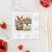かわいい幸せなイースターバニー 縁ありカクテルナプキン (インサイチュ)
