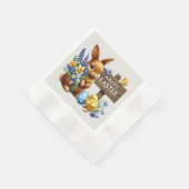 かわいい幸せなイースターバニー 縁ありカクテルナプキン (角)