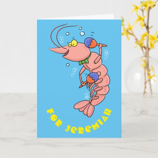 かわいい幸せなエビエビエビの漫画 カード (黄色い花)