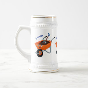 かわいい幸せなオレンジ色のシャベル付きカーゴイラスト ビールジョッキ