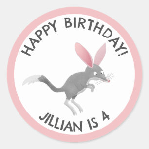 かわいい幸せなオーストラリアのビルビーパーソナライズされた誕生日 ラウンドシール