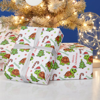 かわいい幸せなカメのクリスマスツリーの休日 ラッピングペーパー