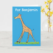 かわいい幸せなキリンと蝶の漫画の誕生日 カード (黄色い花)