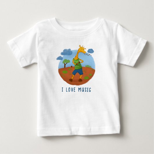かわいい幸せなキリンキャラクターTシャツ ベビーTシャツ (正面)