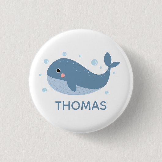 かわいい幸せなクジラのオーダーメイド 缶バッジ (正面)